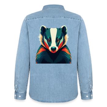 Dachs Zeichentrickfigur Buntes Haustier Tier - Männer Jeanshemd Organic von Stanley/Stella - verwaschenes Hellblau - Hinten - AI Model Male 185 light (185cm)
