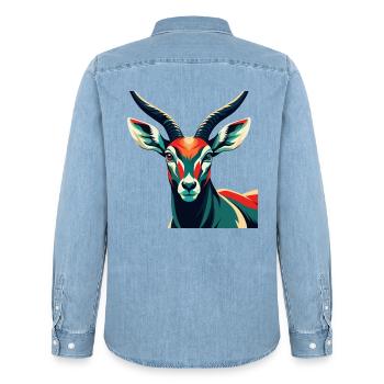 Antilope Zeichentrickfigur Buntes Haustier Tier - Männer Jeanshemd Organic von Stanley/Stella - verwaschenes Hellblau - Hinten - AI Model Male 185 light (185cm)