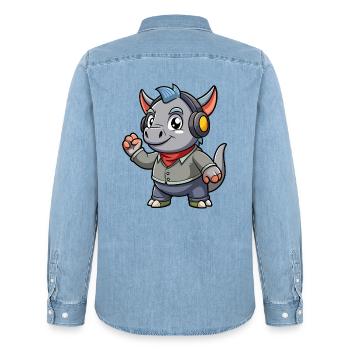 Rhino Lustige Zeichentrickfigur Kopfhörer Musik - Männer Jeanshemd Organic von Stanley/Stella - verwaschenes Hellblau - Hinten - AI Model Male 185 light (185cm)