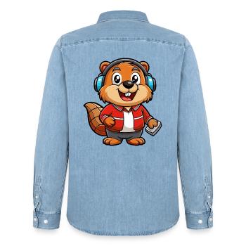 Biber Lustige Zeichentrickfigur Kopfhörer Musik - Männer Jeanshemd Organic von Stanley/Stella - verwaschenes Hellblau - Hinten - AI Model Male 185 light (185cm)