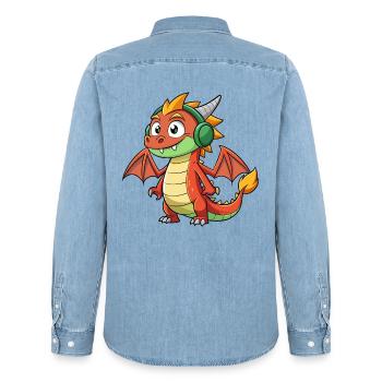 Drache Lustige Zeichentrickfigur Kopfhörer Musik - Männer Jeanshemd Organic von Stanley/Stella - verwaschenes Hellblau - Hinten - AI Model Male 185 light (185cm)