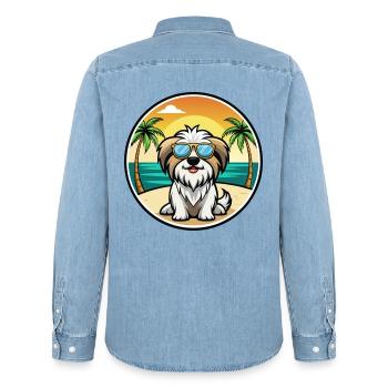 Tibetische Kyi Apso Hunderasse Cartoon Sonnenbrille Strand - Männer Jeanshemd Organic von Stanley/Stella - verwaschenes Hellblau - Hinten - AI Model Male 185 light (185cm)