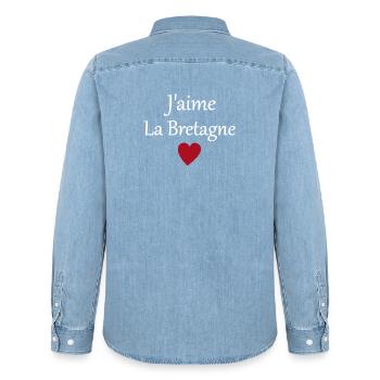J'aime la Bretagne - Chemise en denim homme bio Stanley/Stella - bleu clair délavé - Dos - AI Model Male 185 light (185cm)