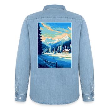 Kitzbühel Österreich Vintage Reiseplakat Souvenir - Männer Jeanshemd Organic von Stanley/Stella - verwaschenes Hellblau - Hinten - AI Model Male 185 light (185cm)