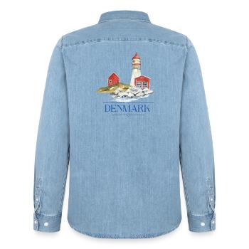 Dänemark Leuchtturm tiny Haus am Meer - Männer Jeanshemd Organic von Stanley/Stella - verwaschenes Hellblau - Hinten - AI Model Male 185 light (185cm)