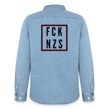 Fuck Naz*s - Männer Jeanshemd Organic von Stanley/Stella - verwaschenes Hellblau - Hinten - AI Model Male 185 light (185cm)
