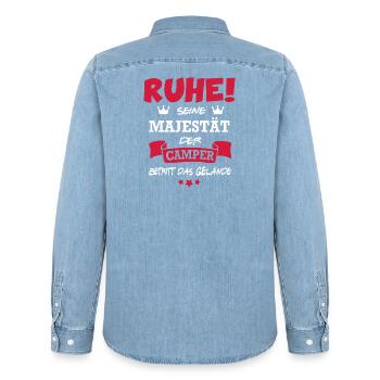 Camper König Campingplatz Campinggelände - Männer Jeanshemd Organic von Stanley/Stella - verwaschenes Hellblau - Hinten - AI Model Male 185 light (185cm)