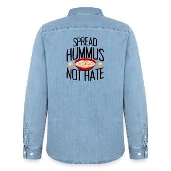 Spread Hummus Not Hate Vegan Geschenk Für Veganer - Männer Jeanshemd Organic von Stanley/Stella - verwaschenes Hellblau - Hinten - AI Model Male 185 light (185cm)