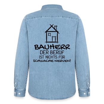 Bauherr Baumeister Hausbau Haus Witziges Geschenk - Männer Jeanshemd Organic von Stanley/Stella - verwaschenes Hellblau - Hinten - AI Model Male 185 light (185cm)