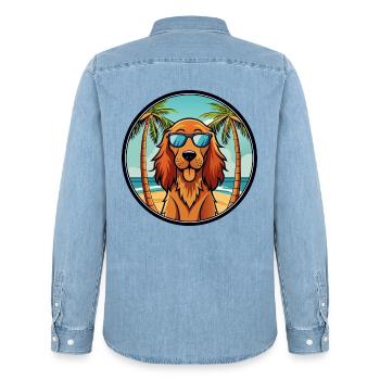 Irish Setter Hund Rasse Cartoon Sonnenbrille Strand - Männer Jeanshemd Organic von Stanley/Stella - verwaschenes Hellblau - Hinten - AI Model Male 185 light (185cm)