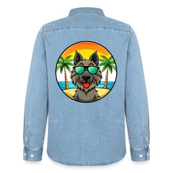 Lunettes de soleil belges Groenendael Dog Breed Cartoon - Chemise en denim homme bio Stanley/Stella - bleu clair délavé - Dos - AI Model Male 185 light (185cm)