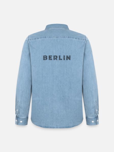 Berlin German Capital Hatching Letter - Men’s Organic Denim Shirt by Stanley/Stella - light wash