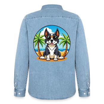 Appenzeller Sennenhund Hunderasse Cartoon Beach - Männer Jeanshemd Organic von Stanley/Stella - verwaschenes Hellblau - Hinten - AI Model Male 185 light (185cm)