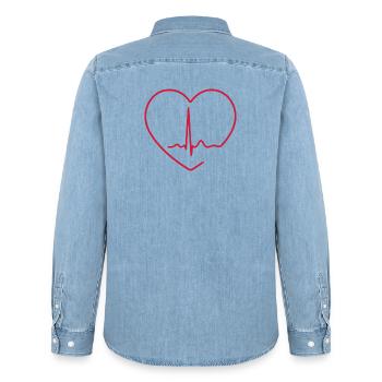 Heartbeat ECG Line Medical Pulse Wave Icon Vector - Men’s Organic Denim Shirt by Stanley/Stella - light wash - Back - AI Model Male 185 light (185cm)