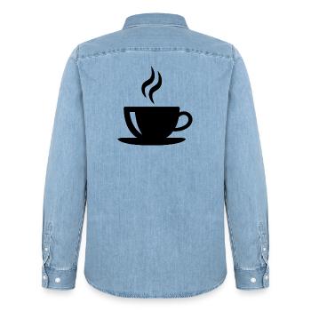 Kaffeetasse - Männer Jeanshemd Organic von Stanley/Stella - verwaschenes Hellblau - Hinten - AI Model Male 185 light (185cm)