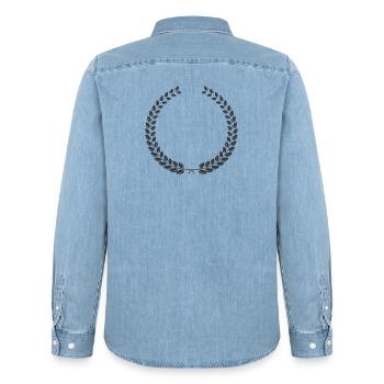 Laurel Wreath Vintage Award Badge Frame Vector - Männer Jeanshemd Organic von Stanley/Stella - verwaschenes Hellblau - Hinten - AI Model Male 185 light (185cm)