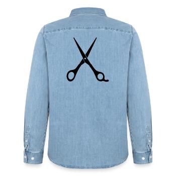 Friseur Schere Symbol - Männer Jeanshemd Organic von Stanley/Stella - verwaschenes Hellblau - Hinten - AI Model Male 185 light (185cm)