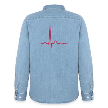Herzschlag-EKG-Linie Medizinischer Pulswellen-Ikon-Vektor - Männer Jeanshemd Organic von Stanley/Stella - verwaschenes Hellblau - Hinten - AI Model Male 185 light (185cm)
