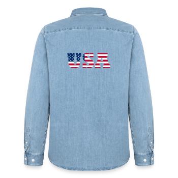 Stars & Stripes Lettermark USA - Männer Jeanshemd Organic von Stanley/Stella - verwaschenes Hellblau - Hinten - AI Model Male 185 light (185cm)