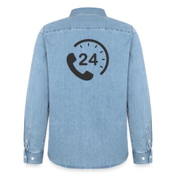 24/7 h Service - Männer Jeanshemd Organic von Stanley/Stella - verwaschenes Hellblau - Hinten - AI Model Male 185 light (185cm)
