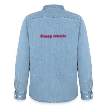 RETRAITE. BONNE RETRAITE. JOYEUSE RETRAITE - Chemise en denim homme bio Stanley/Stella - bleu clair délavé - Dos - AI Model Male 185 light (185cm)
