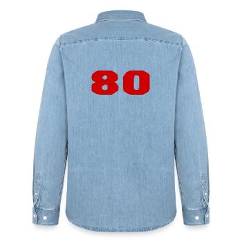 ANNIVERSAIRE. HAPPY BIRTHDAY. JOYEUX ANNIVERSAIRE. - Chemise en denim homme bio Stanley/Stella - bleu clair délavé - Dos - AI Model Male 185 light (185cm)