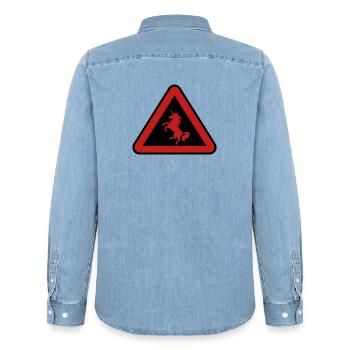Achtung Einhorn, Gefahr - Männer Jeanshemd Organic von Stanley/Stella - verwaschenes Hellblau - Hinten - AI Model Male 185 light (185cm)