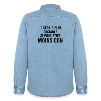 Je serai plus sociable si. - Chemise en denim homme bio Stanley/Stella - bleu clair délavé - Dos - AI Model Male 185 light (185cm)