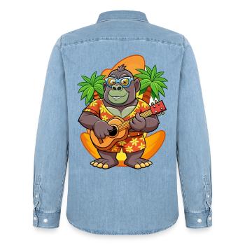 Lustige Gorilla Sommer Strand Sonnenbrille Hawaiianisch - Männer Jeanshemd Organic von Stanley/Stella - verwaschenes Hellblau - Hinten - AI Model Male 185 light (185cm)