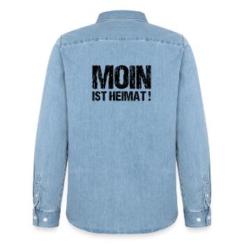 Moin ist Heimat Geschenk Sprüche für den Norden - Männer Jeanshemd Organic von Stanley/Stella - verwaschenes Hellblau - Hinten - AI Model Male 185 light (185cm)