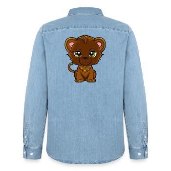 lion cub - Men’s Organic Denim Shirt by Stanley/Stella - light wash - Back - AI Model Male 185 light (185cm)