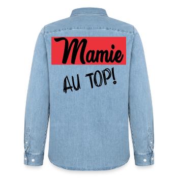 MAMIE. GRAND-MERE. FÊTE DES MÈRES - Chemise en denim homme bio Stanley/Stella - bleu clair délavé - Dos - AI Model Male 185 light (185cm)