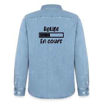 Bêtise en cours - Chemise en denim homme bio Stanley/Stella - bleu clair délavé - Dos - AI Model Male 185 light (185cm)