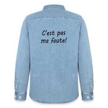 C'est pas ma faute ! - Chemise en denim homme bio Stanley/Stella - bleu clair délavé - Dos - AI Model Male 185 light (185cm)