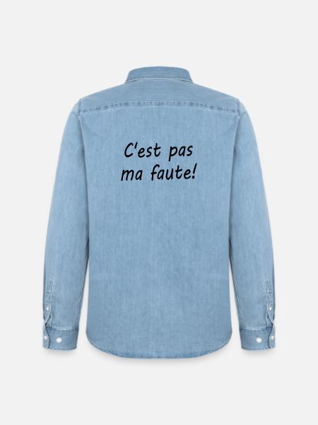 C'est pas ma faute ! - Chemise en denim homme bio Stanley/Stella - bleu clair délavé