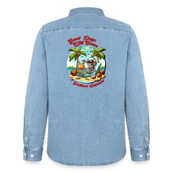 Les bons jours de l’été - Chemise en denim homme bio Stanley/Stella - bleu clair délavé - Dos - AI Model Male 185 light (185cm)