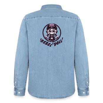 Rebellische Puppe - Männer Jeanshemd Organic von Stanley/Stella - verwaschenes Hellblau - Hinten - AI Model Male 185 light (185cm)