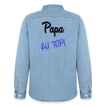 PAPA. VATERTAG. FROHER VATERTAG. ALLES GUTE ZUM GEBURTSTAG. - Männer Jeanshemd Organic von Stanley/Stella - verwaschenes Hellblau - Hinten - AI Model Male 185 light (185cm)