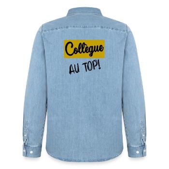 RUHESTAND. RUHESTAND. PENSIONIERT. SENIOR. OMA. OPA - Männer Jeanshemd Organic von Stanley/Stella - verwaschenes Hellblau - Hinten - AI Model Male 185 light (185cm)