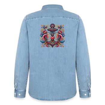 Ancre avec cœur - Chemise en denim homme bio Stanley/Stella - bleu clair délavé - Dos - AI Model Male 185 light (185cm)