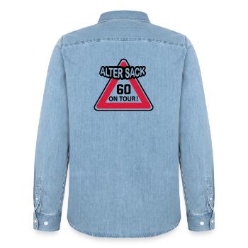 Geburstag Mann Alter Sack 60 Birthday Geschenkidee - Männer Jeanshemd Organic von Stanley/Stella - verwaschenes Hellblau - Hinten - AI Model Male 185 light (185cm)