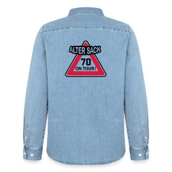 Geburstag Mann Alter Sack 70 Birthday Geschenkidee - Männer Jeanshemd Organic von Stanley/Stella - verwaschenes Hellblau - Hinten - AI Model Male 185 light (185cm)