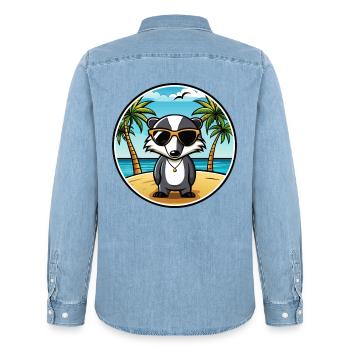 Dachs Lustige Cartoon Sommer Strand Sonnenbrille Cool - Männer Jeanshemd Organic von Stanley/Stella - verwaschenes Hellblau - Hinten - AI Model Male 185 light (185cm)