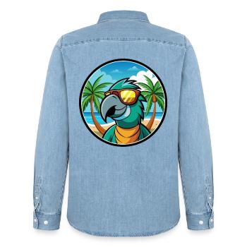 Papagei Lustige Cartoon Sommer Strand Sonnenbrille Cool - Männer Jeanshemd Organic von Stanley/Stella - verwaschenes Hellblau - Hinten - AI Model Male 185 light (185cm)