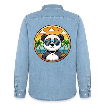 Panda Lustige Cartoon Sommer Strand Sonnenbrille Cool - Männer Jeanshemd Organic von Stanley/Stella - verwaschenes Hellblau - Hinten - AI Model Male 185 light (185cm)