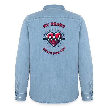 My Heart Beats For You - Männer Jeanshemd Organic von Stanley/Stella - verwaschenes Hellblau - Hinten - AI Model Male 185 light (185cm)