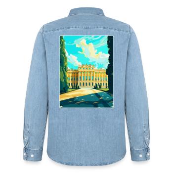 Schloss Schönbrunn Österreich Vintage Reiseposter - Männer Jeanshemd Organic von Stanley/Stella - verwaschenes Hellblau - Hinten - AI Model Male 185 light (185cm)