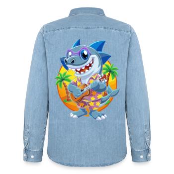 Lustige Hai Cartoon Sommer Strand Sonnenbrille Gitarre - Männer Jeanshemd Organic von Stanley/Stella - verwaschenes Hellblau - Hinten - AI Model Male 185 light (185cm)