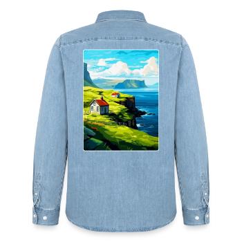 Färöer Inseln Dänemark Vintage Reiseposter WPA - Männer Jeanshemd Organic von Stanley/Stella - verwaschenes Hellblau - Hinten - AI Model Male 185 light (185cm)