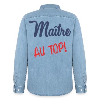MEISTER AN DER SPITZE - Männer Jeanshemd Organic von Stanley/Stella - verwaschenes Hellblau - Hinten - AI Model Male 185 light (185cm)